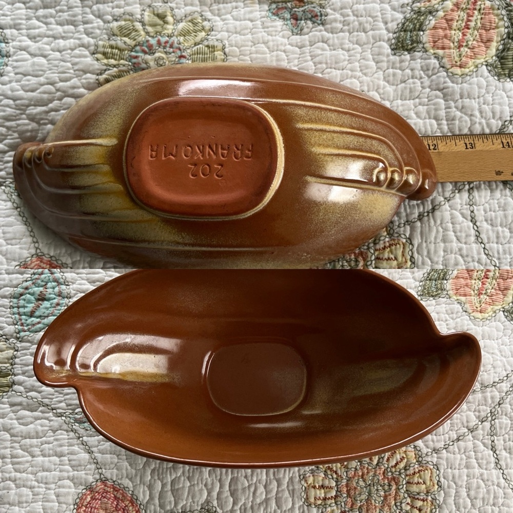 VINTAGE FRANKOMA 202 SERVING BOWL Drip Glaze  MCM 12x6x4 EUC no damage/Chips EUC